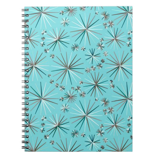 Midden-Century Sputnik patroon, Robin's Egg Blue Notitieboek (Voorkant)