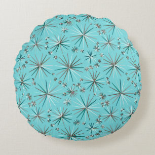Midden-Century Sputnik patroon, Robin's Egg Blue Rond Kussen