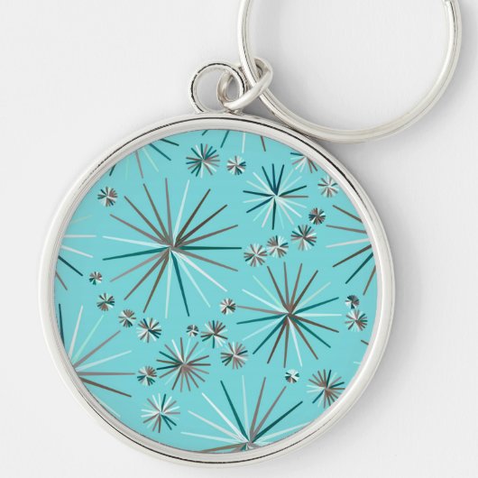 Midden-Century Sputnik patroon, Robin's Egg Blue Sleutelhanger (Voorkant)
