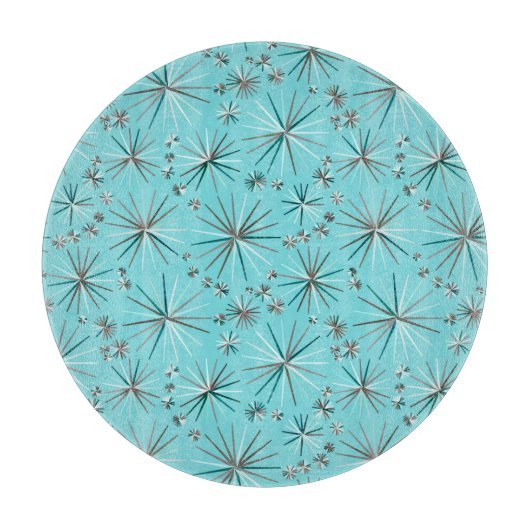 Midden-Century Sputnik patroon, Robin's Egg Blue Snijplank (Voorkant)