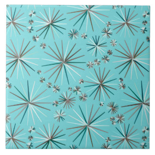 Midden-Century Sputnik patroon, Robin's Egg Blue Tegeltje
