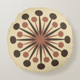 Midden-Century Starburst Brown Clay Gold Rond Kussen