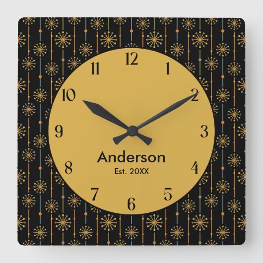 Midden-century Starburst Stripe Custom Colours SVG Vierkante Klok (Voorkant)