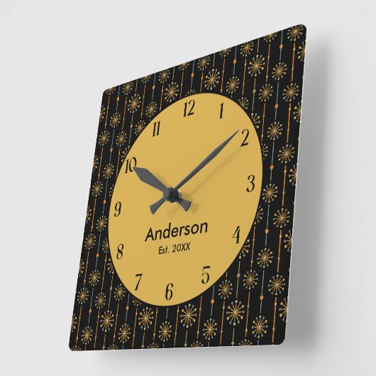 Midden-century Starburst Stripe Custom Colours SVG Vierkante Klok (Hoek)