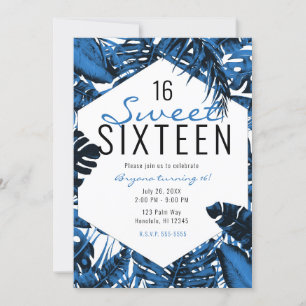 Midden Denim Blauwe Tropische Palmbladeren Sweet 1 Kaart