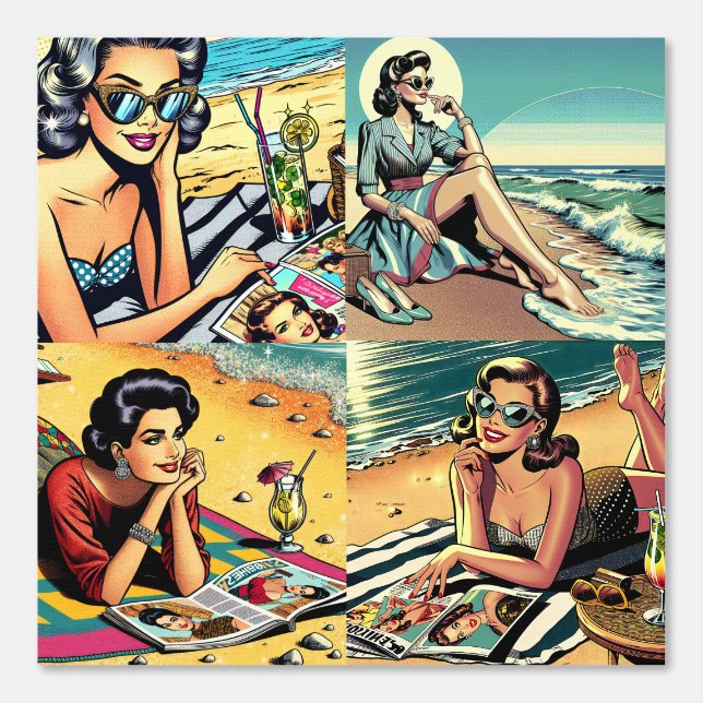 Midden-eeuw 1950's Retro Ladies at the Beach Behang (Voorkant)