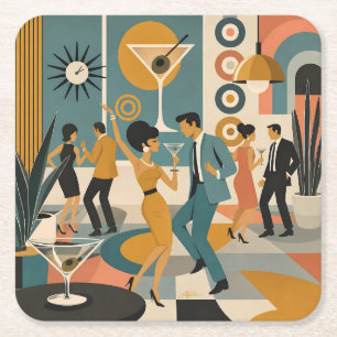 Midden Eeuw 60-er Jaren Hip Martini Cocktail Dansf Kartonnen Onderzetters