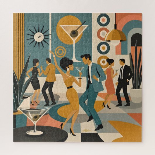 Midden Eeuw 60-er Jaren Hip Martini Cocktail Dansf Legpuzzel (Verticaal)