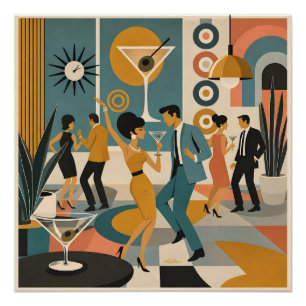 Midden Eeuw 60-er Jaren Hip Martini Cocktail Dansf Perfect Poster