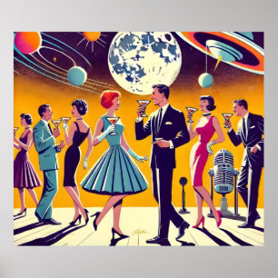 Midden eeuw 60er jaren Space Age Cocktailparty Poster