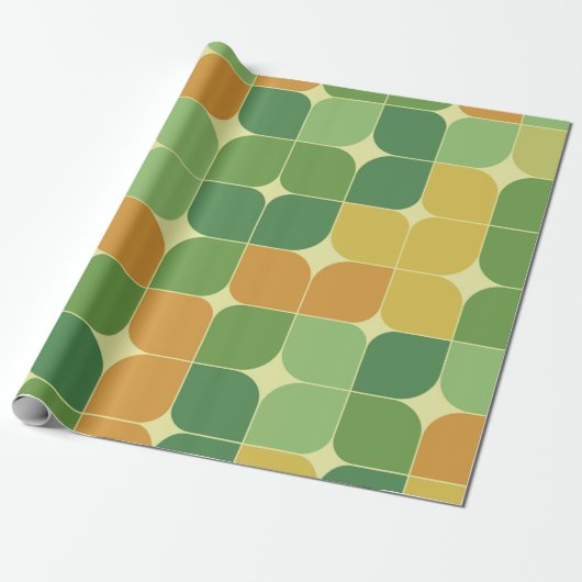 Midden-Eeuw Abstract Geometrisch Groen Sinaasappel Cadeaupapier (Uitgerold)