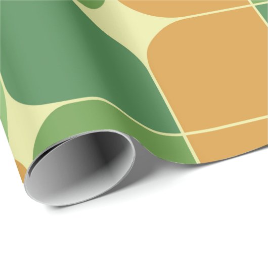 Midden-Eeuw Abstract Geometrisch Groen Sinaasappel Cadeaupapier (Rol Hoek)