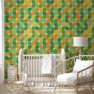 Midden Eeuw Abstract Groen Sinaasappel Geel Behang