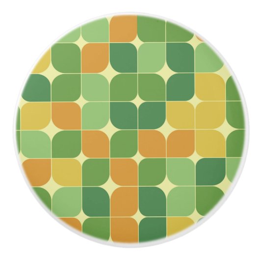 Midden Eeuw Abstract Groen Sinaasappel Geel Keramische Knop (Voorkant)