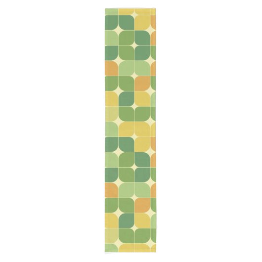 Midden Eeuw Abstract Groen Sinaasappel Geel Korte Tafelloper (Voorkant)