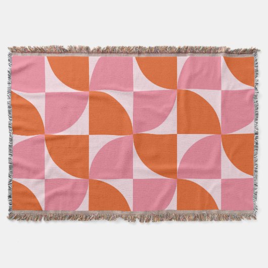 Midden eeuw Abstract Oranje en Roze Patroon Deken (Voorkant)