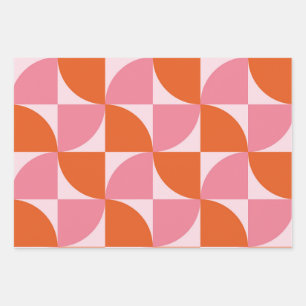 Midden eeuw Abstract Oranje en Roze Patroon Inpakpapier Vel
