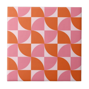 Midden eeuw Abstract Oranje en Roze Patroon   Tegeltje