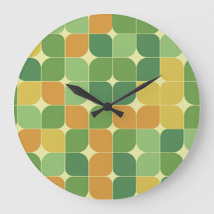 Midden Eeuw Abstract Patroon Groen Oranje   Grote Klok
