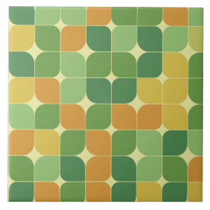 Midden Eeuw Abstract Patroon Groen Oranje Tegeltje