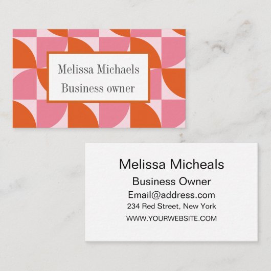 Midden eeuw Abstract Sinaasappel en Roze Custom Visitekaartje (Voorkant / Achterkant)