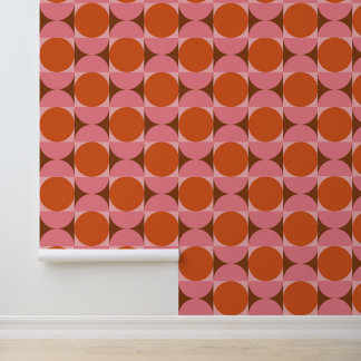 Midden eeuw Abstracte Cirkels Roze en Oranje Behang