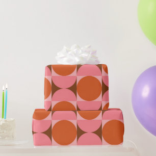 Midden eeuw abstracte cirkels roze en oranje  cadeaupapier