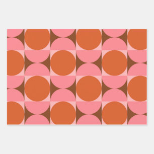Midden eeuw abstracte cirkels roze en oranje  inpakpapier vel