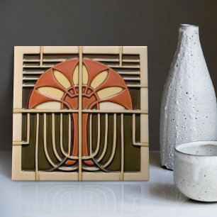 Midden-Eeuw Abstracte Florals Arts Crafts Movement Tegeltje