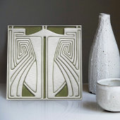Midden-eeuw Art Nouveau Symmetrie Sage Groen Tegeltje