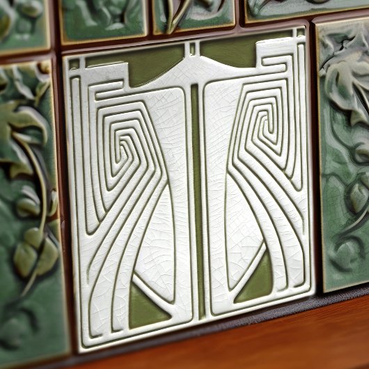 Midden-eeuw Art Nouveau Symmetrie Sage Groen Tegeltje