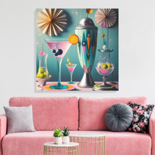 Midden eeuw atomaire futuristische cocktailtijd canvas afdruk