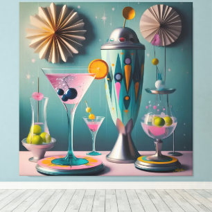 Midden eeuw atomaire futuristische cocktailtijd canvas afdruk