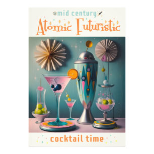 Midden eeuw atomaire futuristische cocktailtijd foto afdruk
