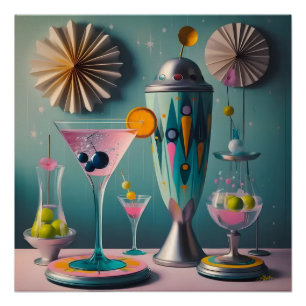 Midden eeuw atomaire futuristische cocktailtijd perfect poster