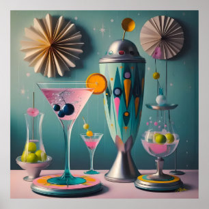 Midden eeuw atomaire futuristische cocktailtijd poster