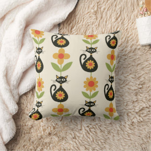 Midden eeuw atomaire katten met retro oranje bloem kussen