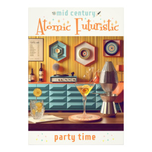 Midden Eeuw Atomaire Retro Futuristische Feestzaal Foto Afdruk