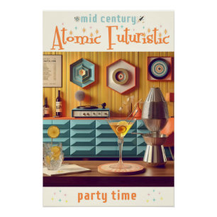Midden Eeuw Atomaire Retro Futuristische Feestzaal Perfect Poster