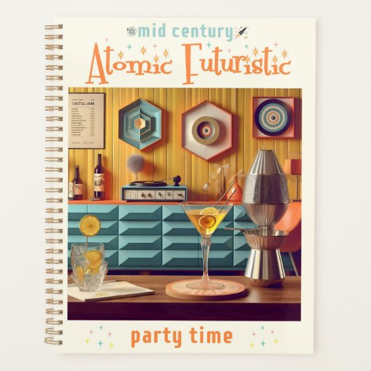 Midden Eeuw Atomaire Retro Futuristische Feestzaal Planner (Voorkant)