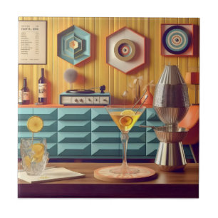 Midden Eeuw Atomaire Retro Futuristische Feestzaal Tegeltje