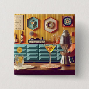 Midden eeuw atomaire retro futuristische feestzaal vierkante button 5,1 cm