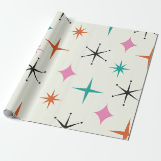 Midden eeuw atomaire sterren in roze turquoise ora cadeaupapier