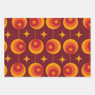 Midden eeuw atomaire sterrenexplosies op retro cir inpakpapier vel