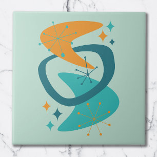 Midden eeuw Atomaire Tijdperk 7 Aqua, Teal, Oranje Tegeltje