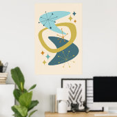 Midden eeuw Atomaire Tijdperk 7 Blauw, Mosterd Poster (Thuiskantoor)