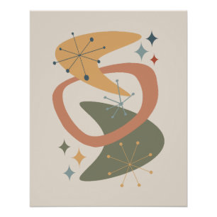 Midden eeuw Atomaire Tijdperk 7 Geel, Groen, Beige Perfect Poster
