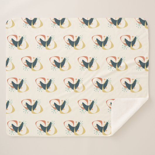 Midden-Eeuw Atomic Charcoal Sinaasappel Yellow Sherpa Deken (Voorkant (horizontaal))