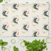 Midden-Eeuw Atomic Charcoal Sinaasappel Yellow Theedoek (Gevouwen)