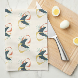 Midden-Eeuw Atomic Charcoal Sinaasappel Yellow Theedoek